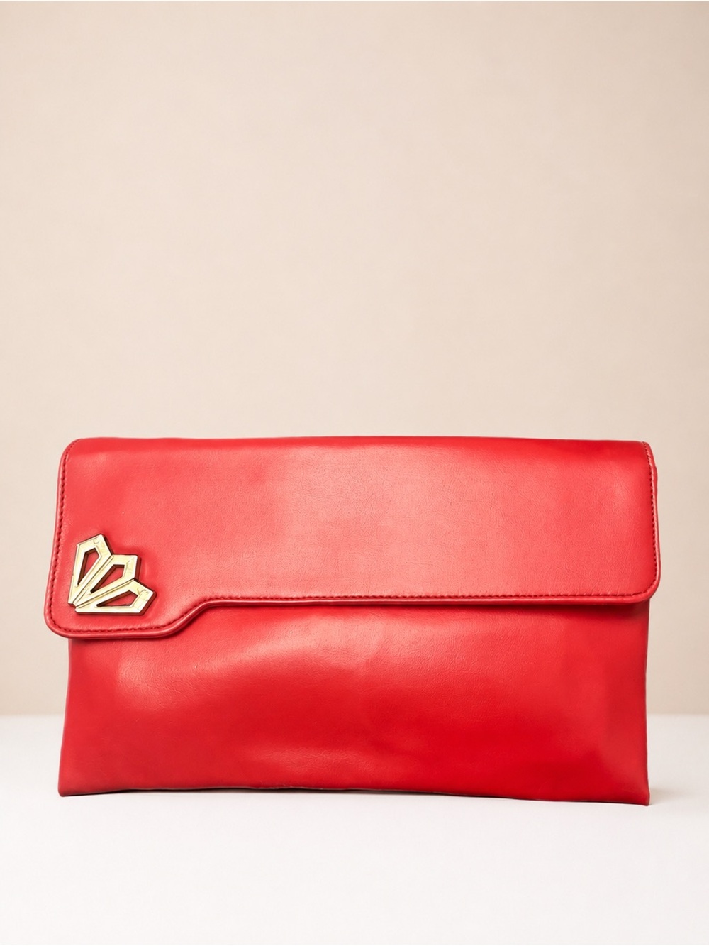 VTG 70s 80s Red Leather Convertible Clutch Shoulder Bag • Mirror • Deco Revival